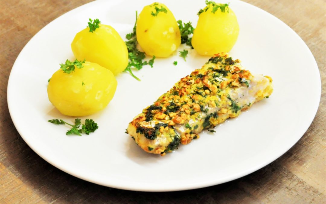 Filet de cabillaud pané aux herbes et cacahuètes