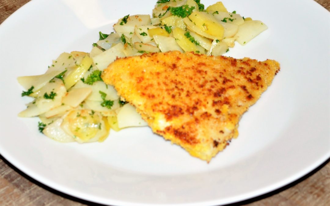 Lieu noir pané et pommes de terre au persil