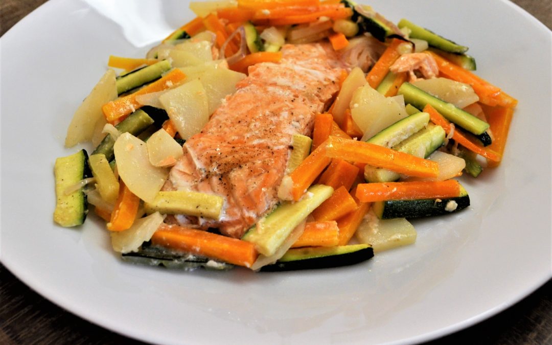 Papillote de saumon et sa farandole de légumes