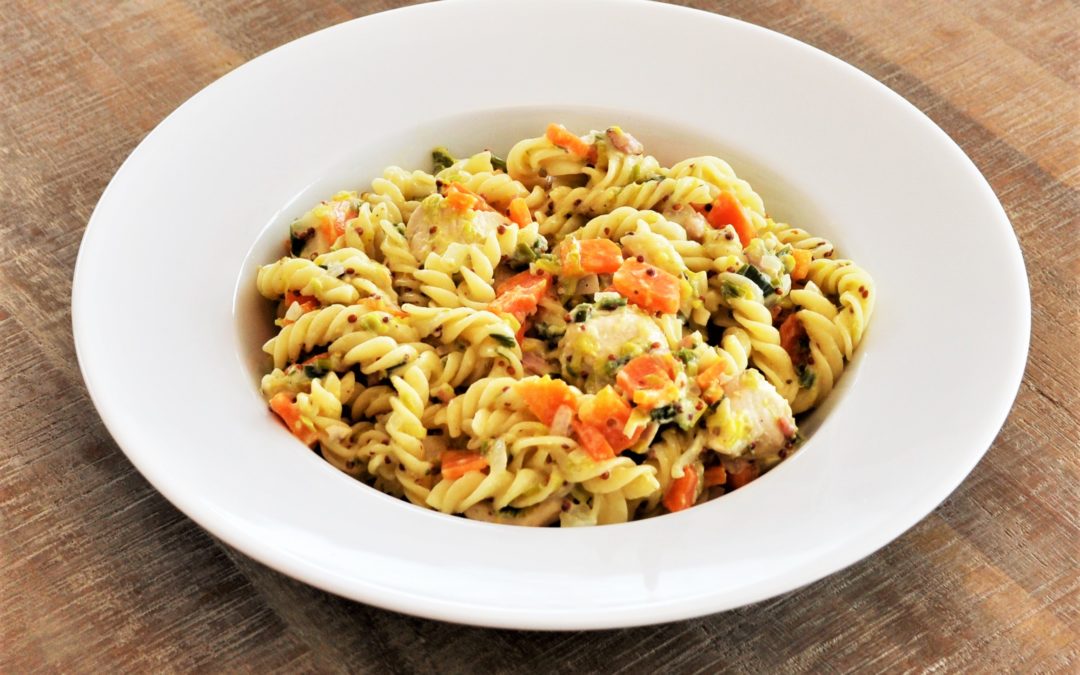 Pâtes au poulet et à la moutarde façon Onepot